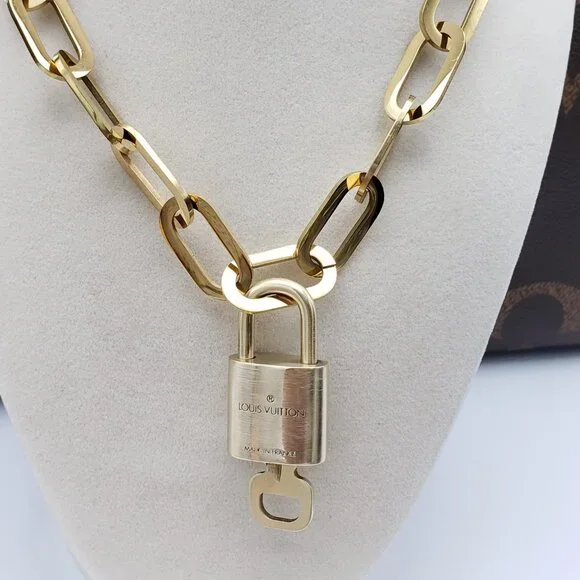 Authentic Louis Vuitton GoldPadlock w/Unbranded Stainless Steel Paper Clip Chain - Picture 7 of 13